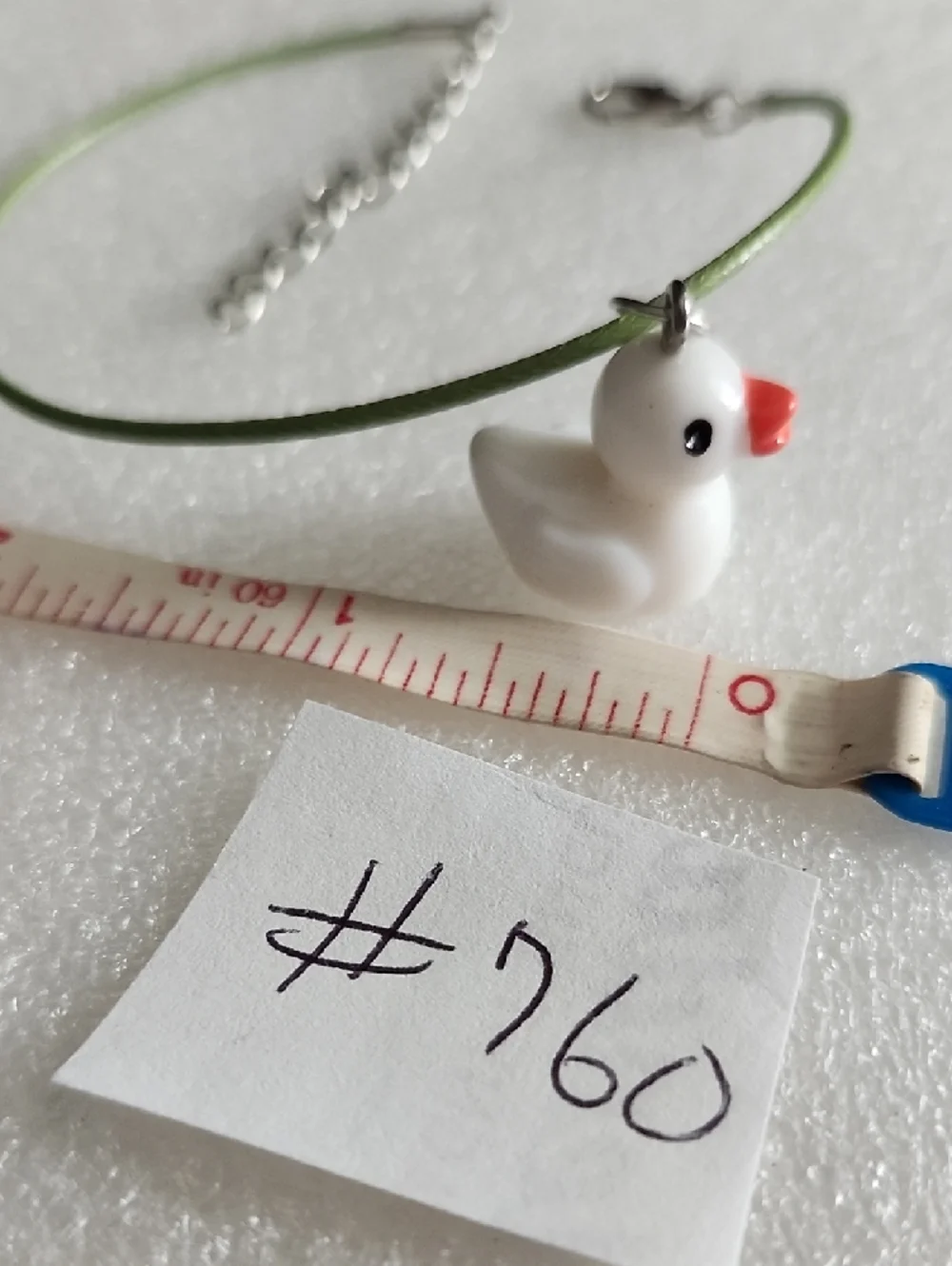 Hand Crafted White Duck Charm Bracelet / Anklet with Green Cord